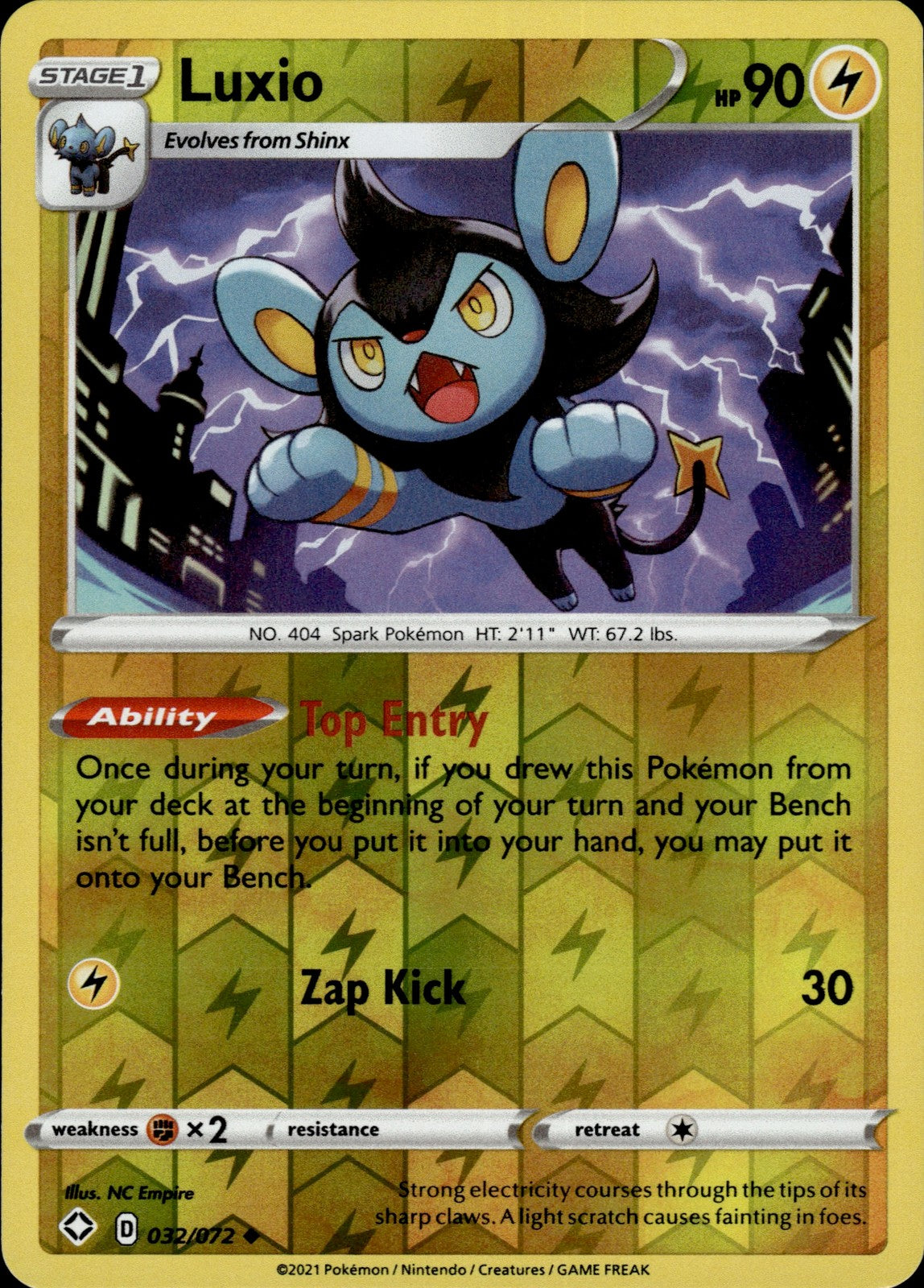 Luxio Reverse Holo Uncommon Shining Fates 032/072 NM