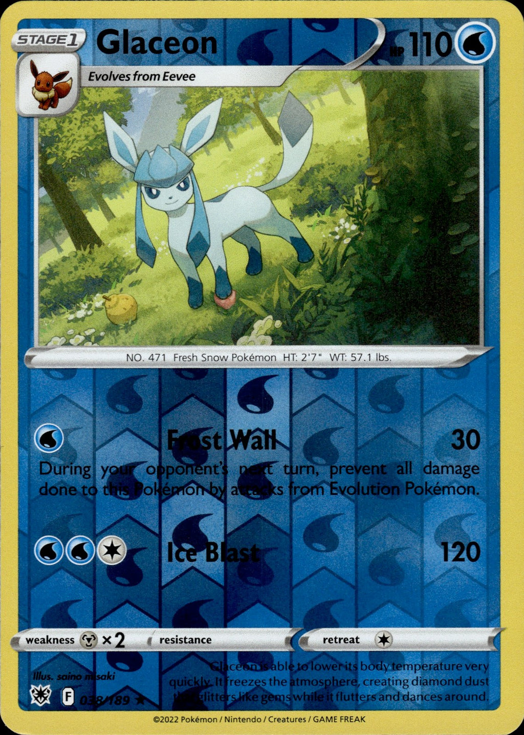 Glaceon Reverse Holo Rare SWSH10: Astral Radiance 038/189 NM