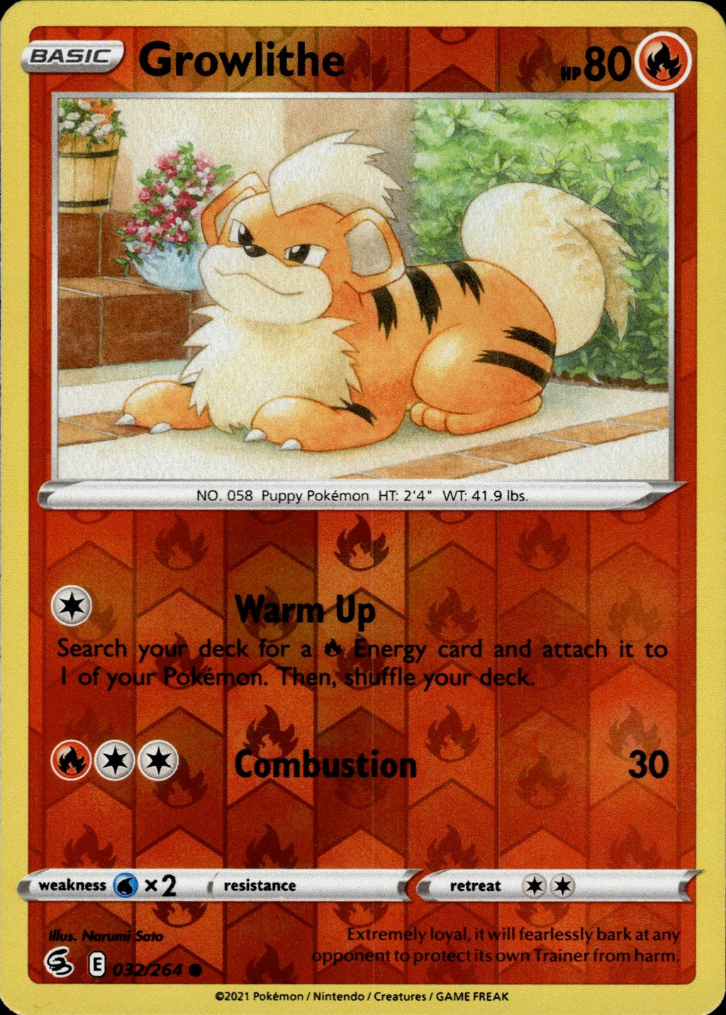 Growlithe Reverse Holo Common SWSH08: Fusion Strike 032/264 NM