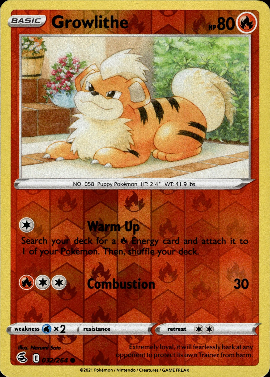Growlithe Reverse Holo Common SWSH08: Fusion Strike 032/264 NM