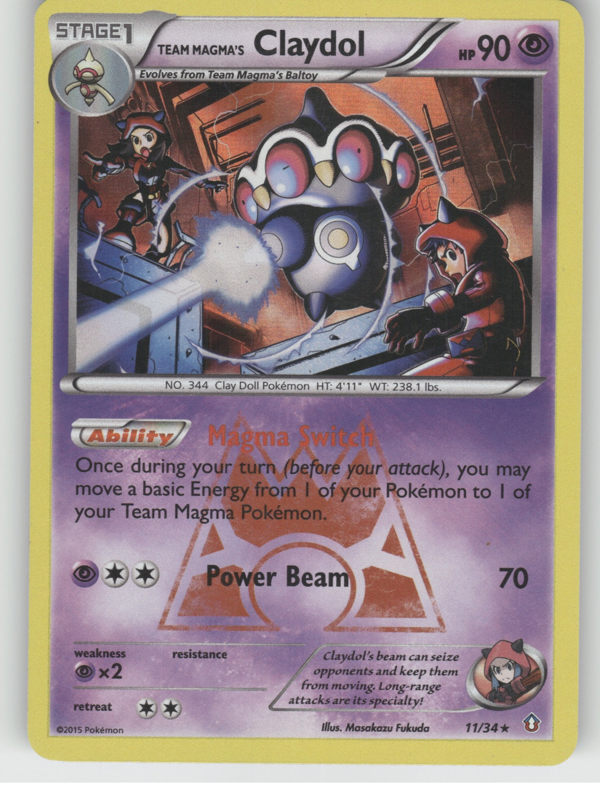 Team Magma's Claydol Holo Rare Double Crisis 11/34 NM