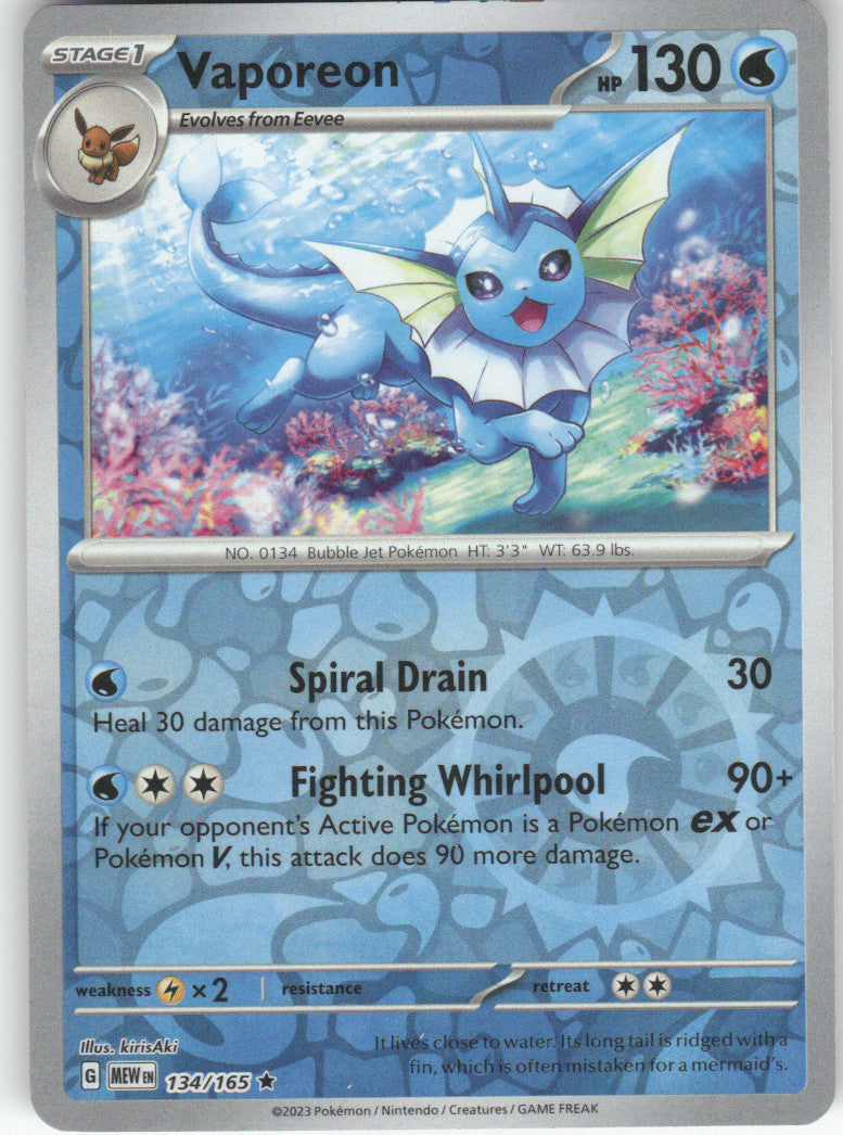 Vaporeon Reverse Holo Rare SV: Scarlet & Violet 151 134/165 NM