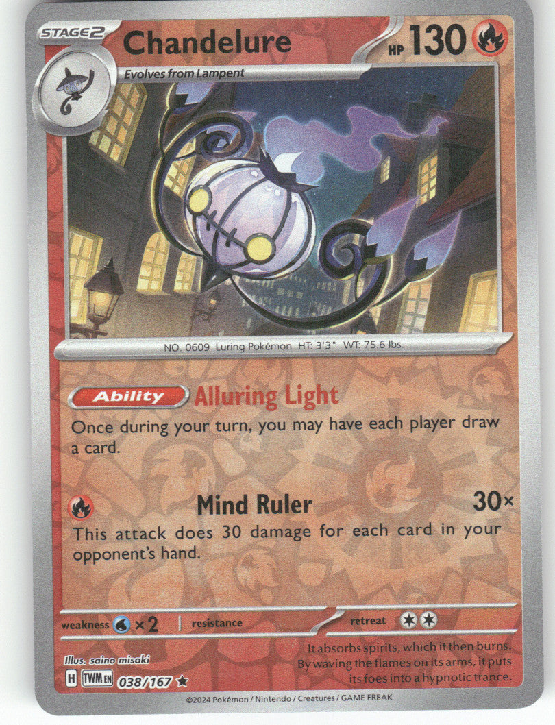 Chandelure Reverse Holo Rare SV06: Twilight Masquerade 038/167 NM