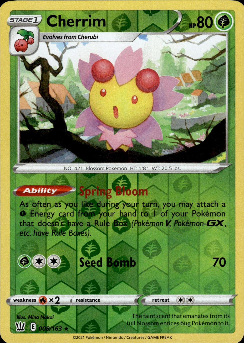 Cherrim Reverse Holo Holo Rare SWSH05: Battle Styles 008/163 NM