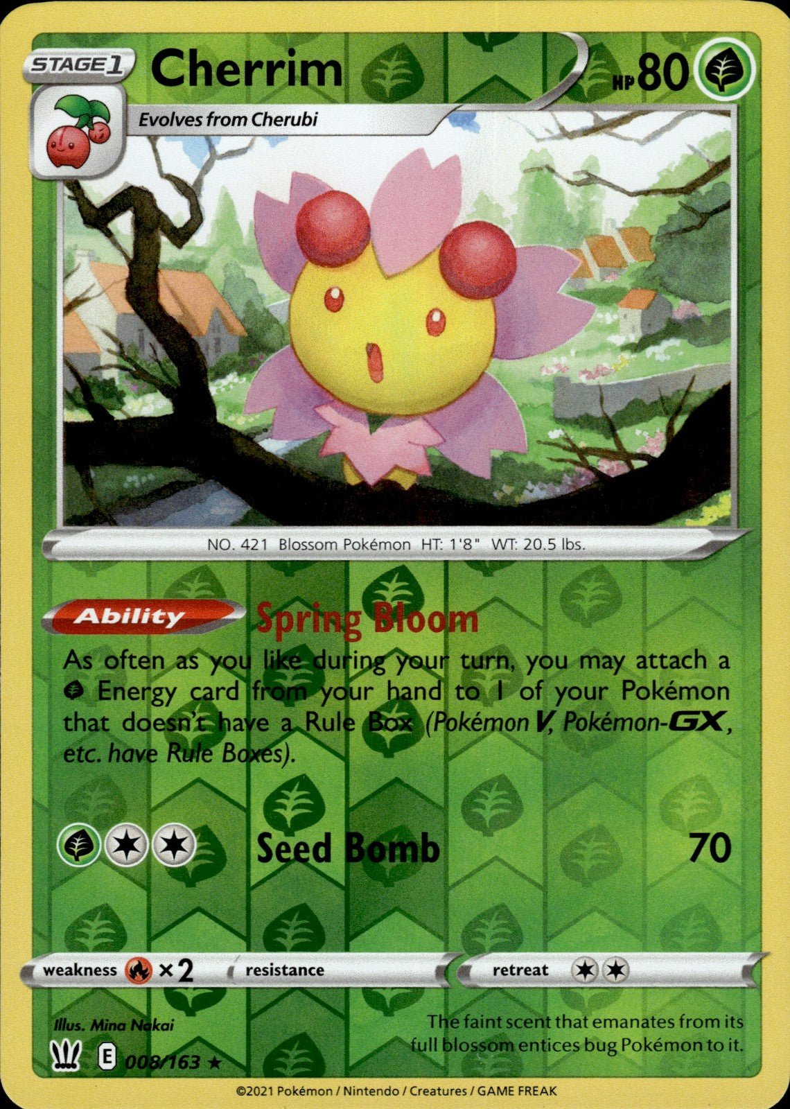 Cherrim Reverse Holo Holo Rare SWSH05: Battle Styles 008/163 NM
