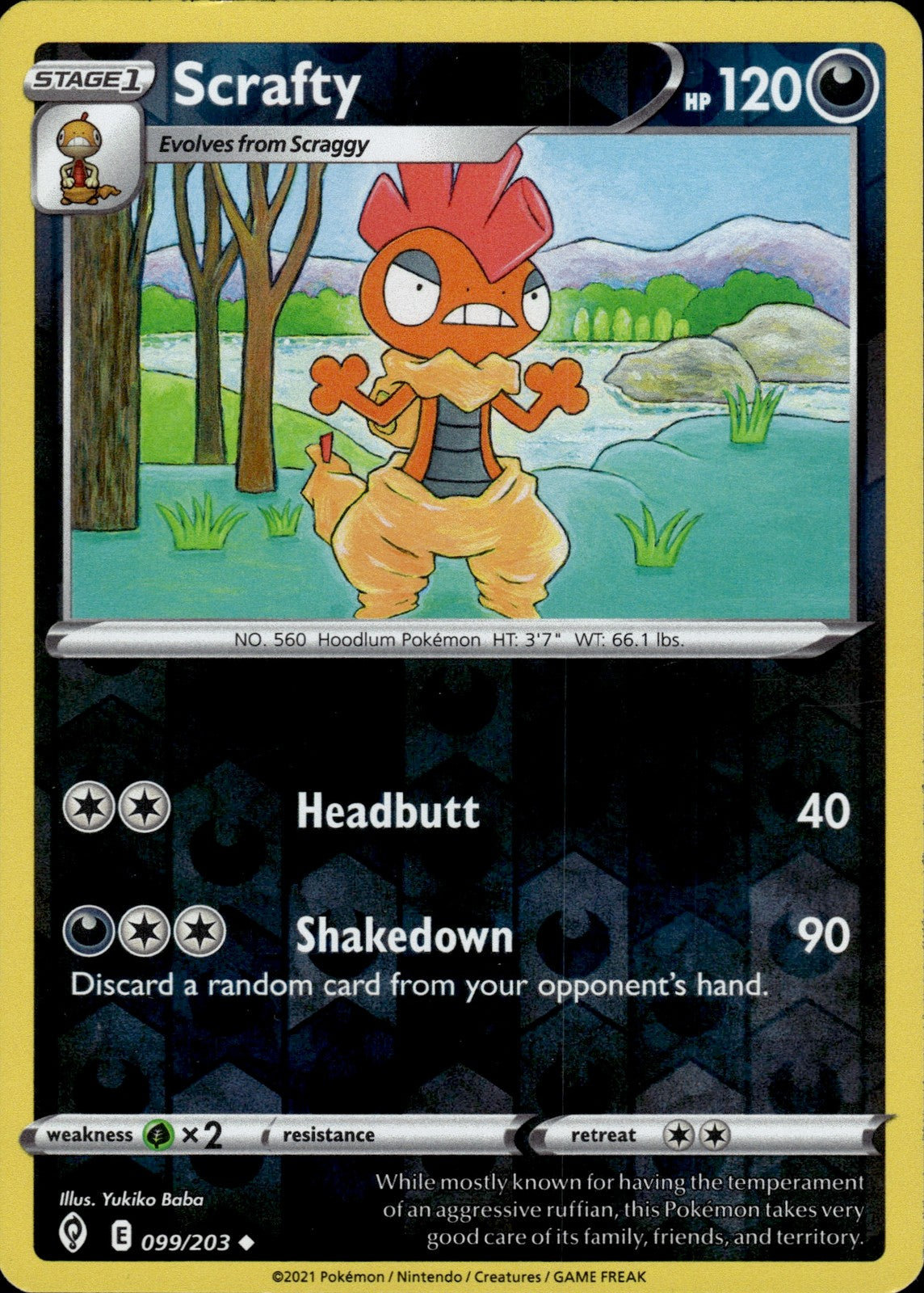 Scrafty Reverse Holo Uncommon SWSH07: Evolving Skies 099/203 NM