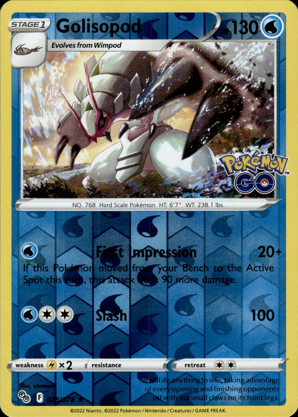 Golisopod Reverse Holo Holo Rare Pokemon GO 026/078 NM