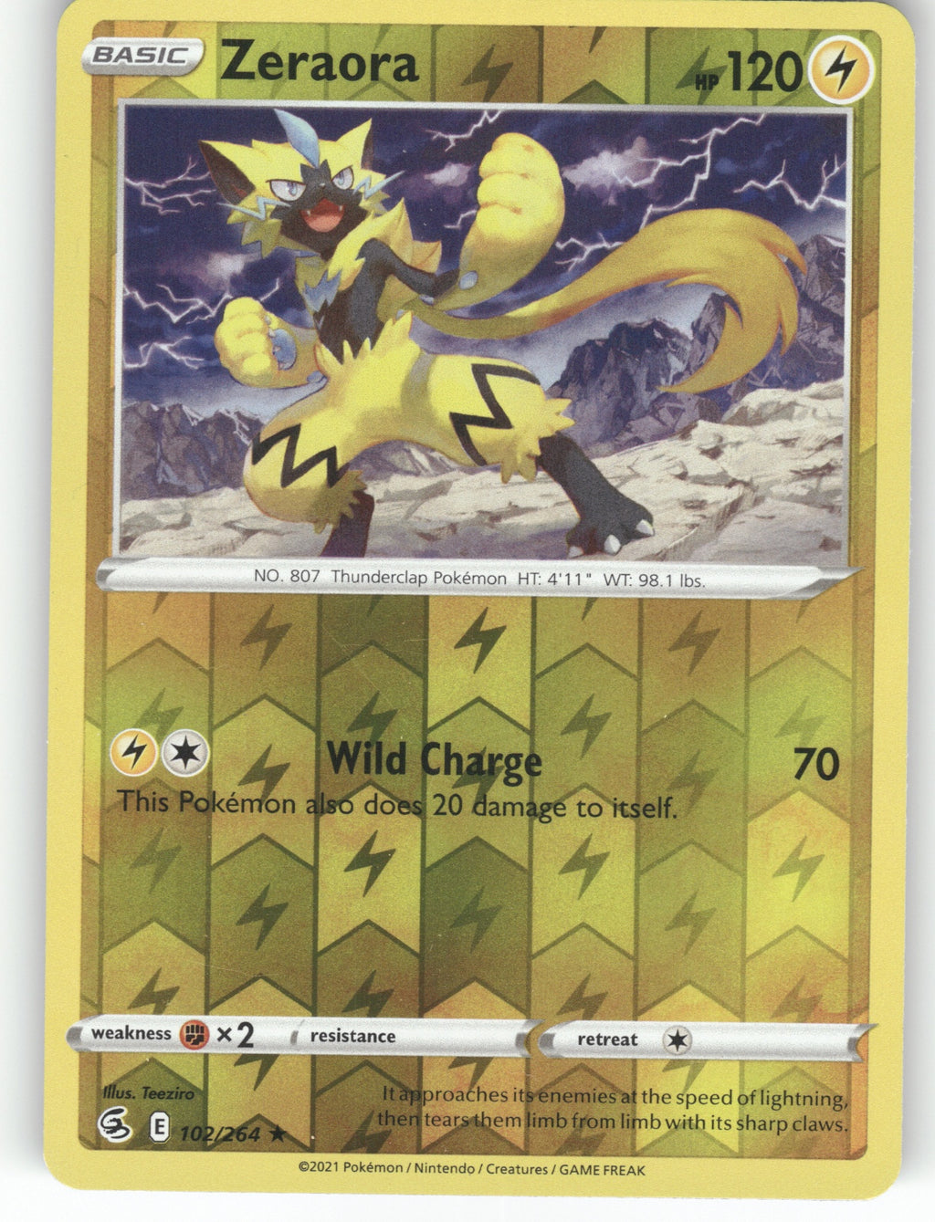 Zeraora Reverse Holo Rare SWSH08: Fusion Strike 102/264 NM
