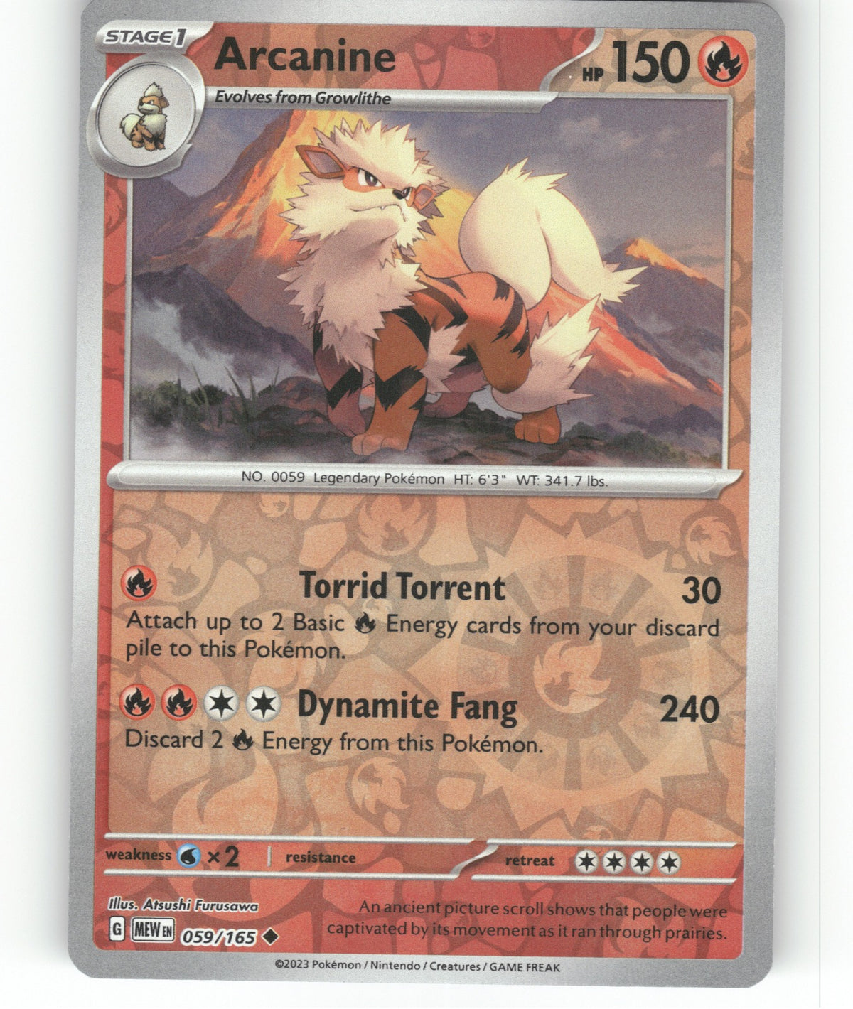 Arcanine Reverse Holo Uncommon SV: Scarlet & Violet 151 059/165 NM