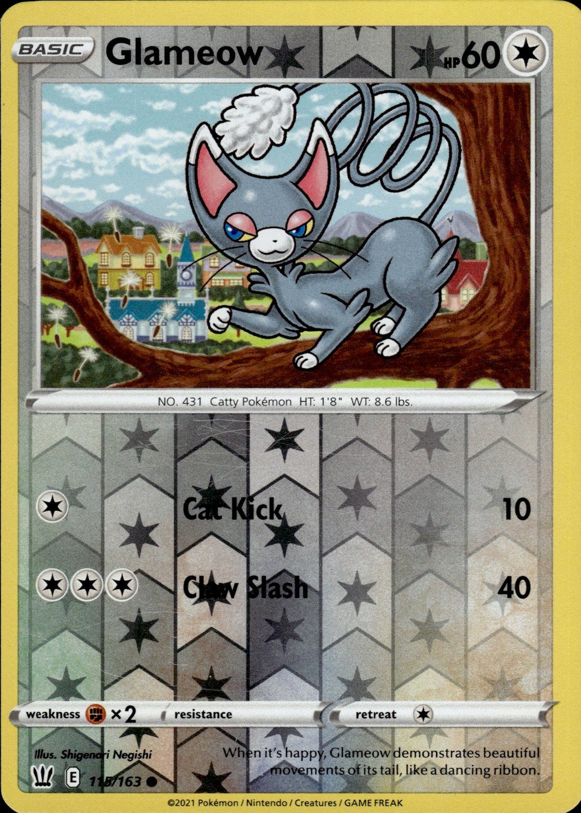 Glameow Reverse Holo Common SWSH05: Battle Styles 115/163 NM