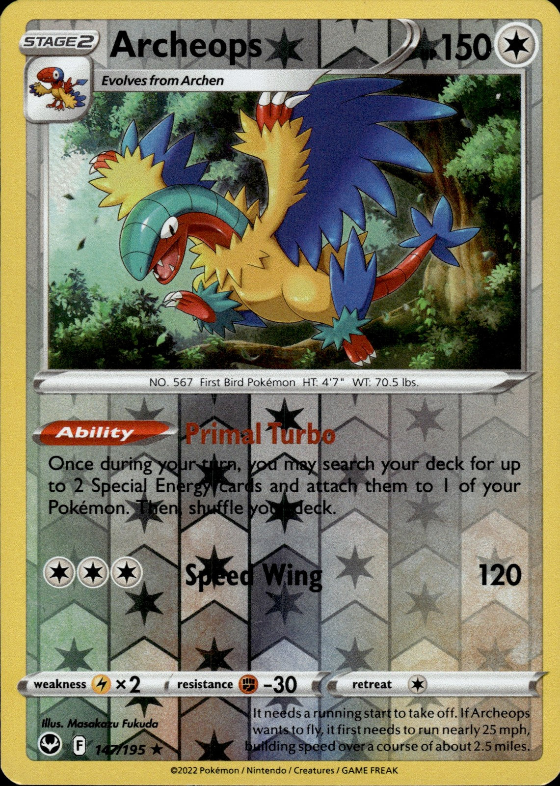 Archeops Reverse Holo Holo Rare SWSH12: Silver Tempest 147/195 NM