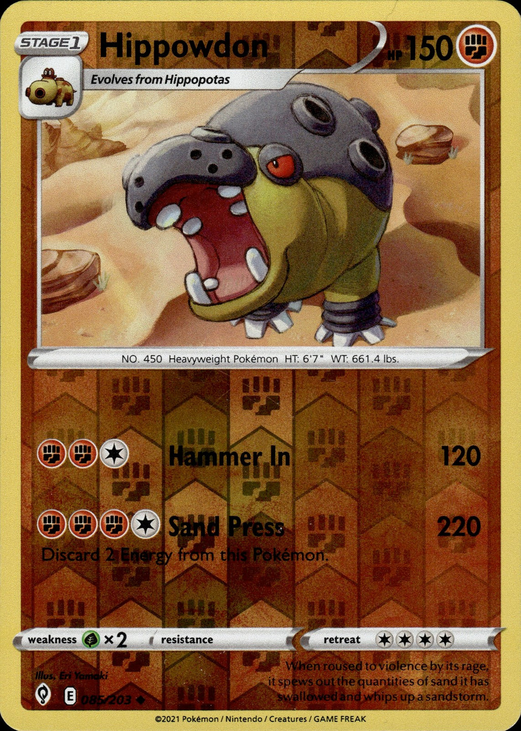Hippowdon Reverse Holo Uncommon SWSH07: Evolving Skies 085/203 NM