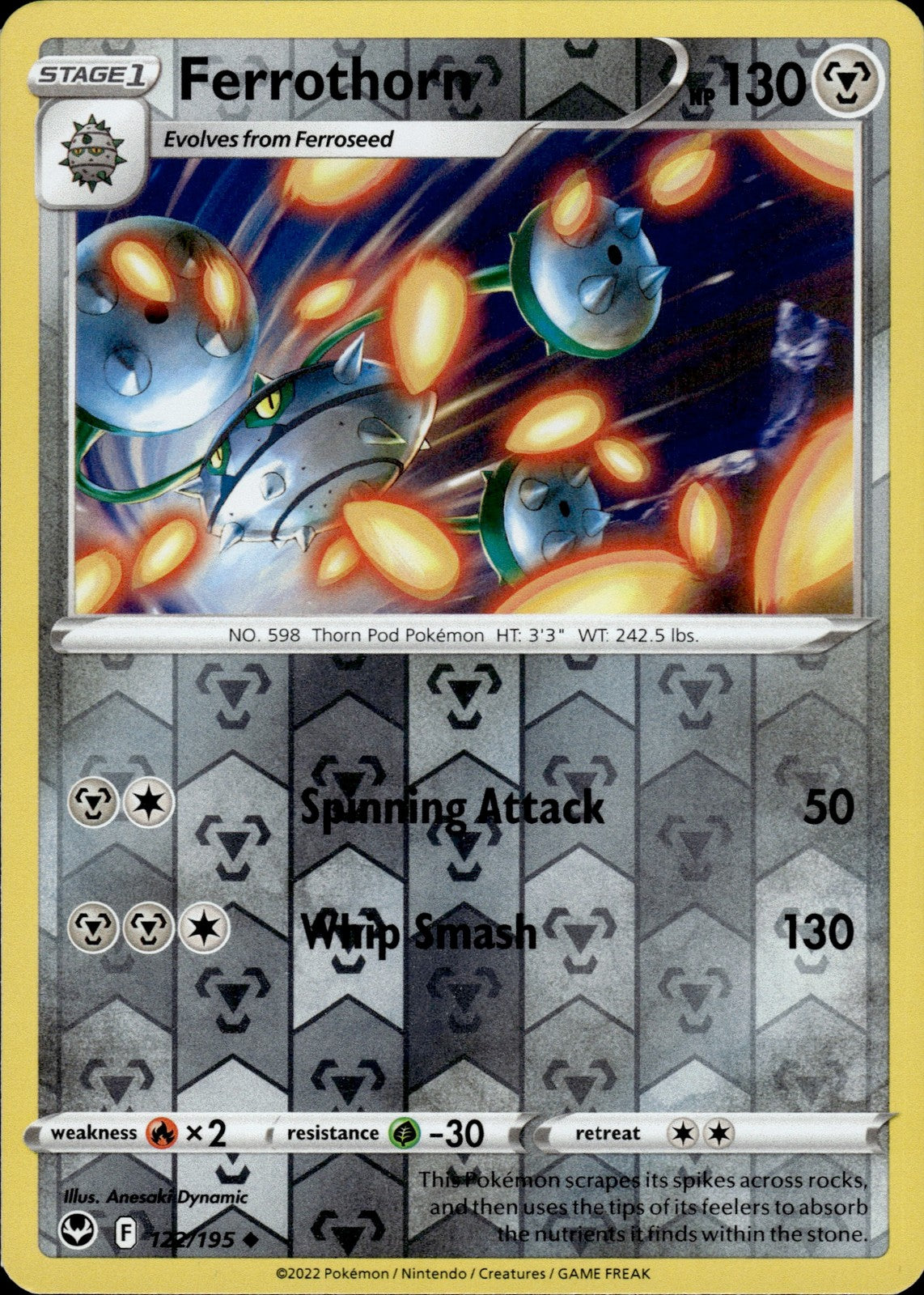 Ferrothorn Reverse Holo Uncommon SWSH12: Silver Tempest 122/195 NM