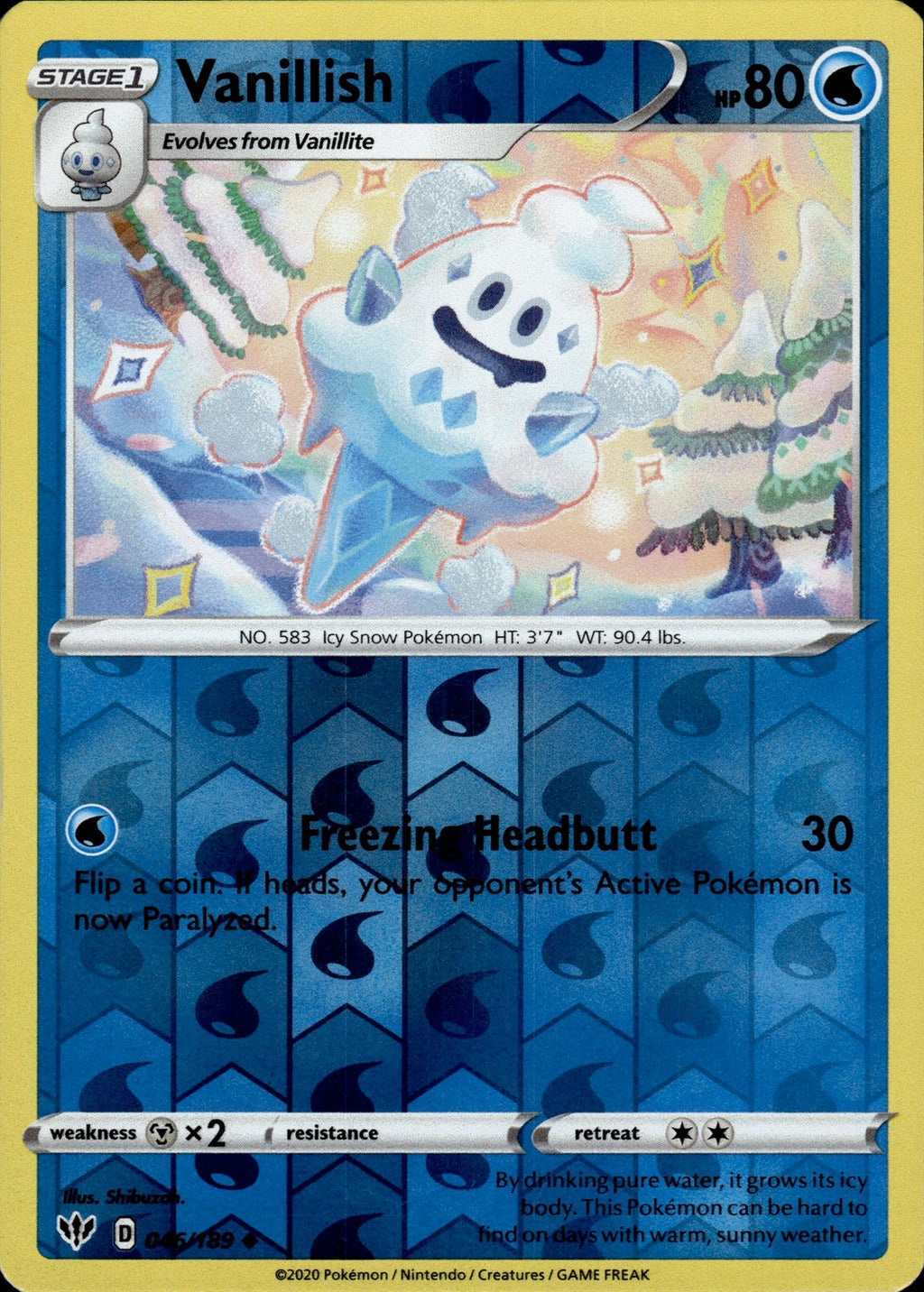 Vanillish Reverse Holo Uncommon SWSH03: Darkness Ablaze 046/189 NM