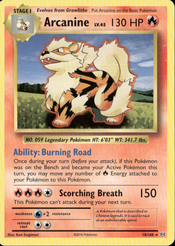 Arcanine Rare XY - Evolutions 18/108 NM