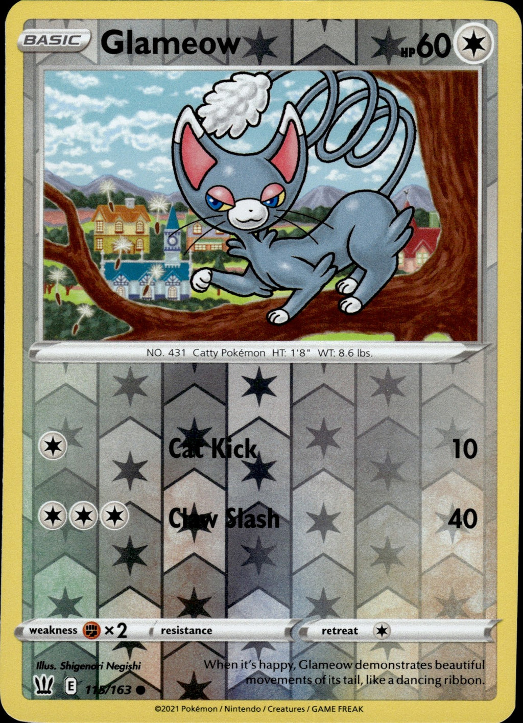 Glameow Reverse Holo Common SWSH05: Battle Styles 115/163 NM