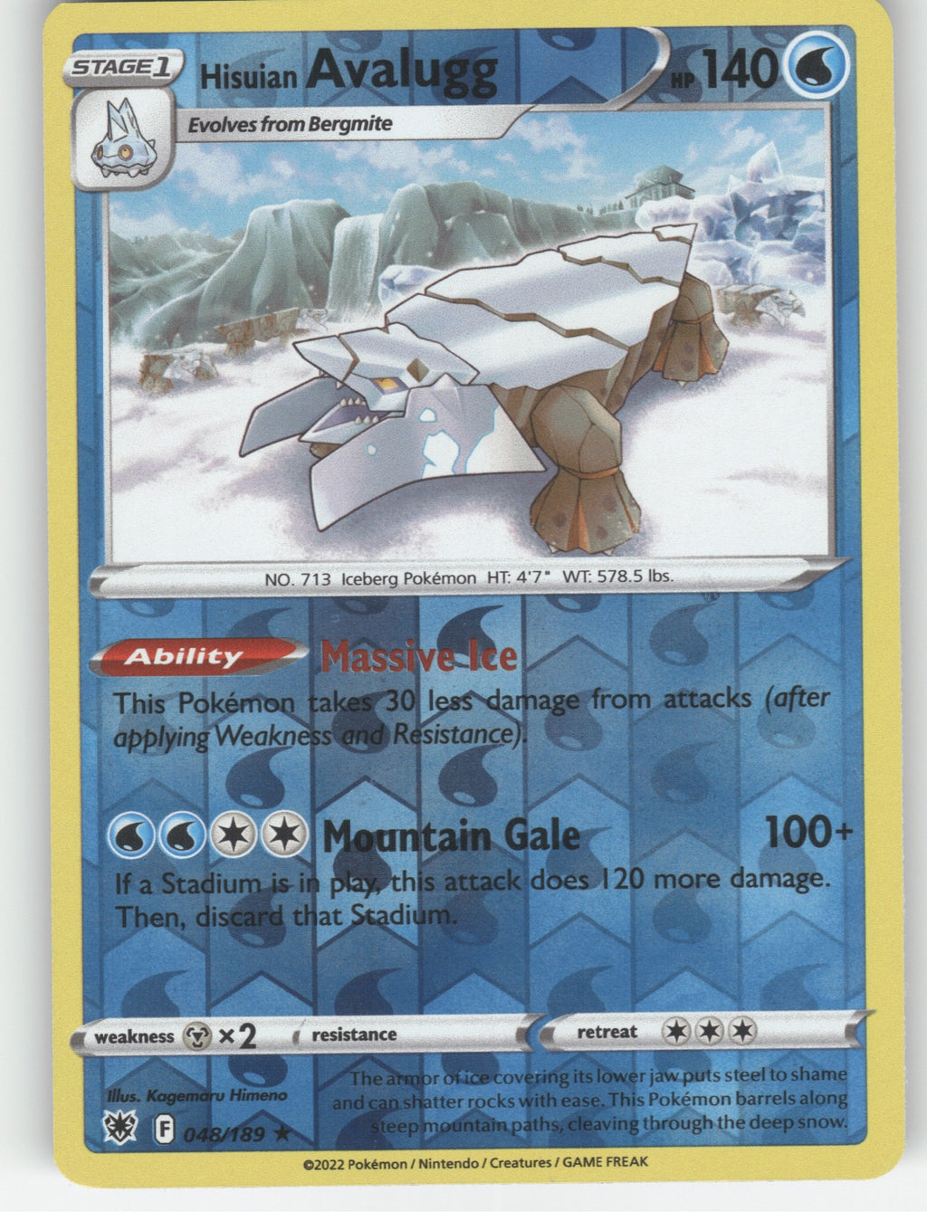 Hisuian Avalugg Reverse Holo Rare SWSH10: Astral Radiance 048/189 NM