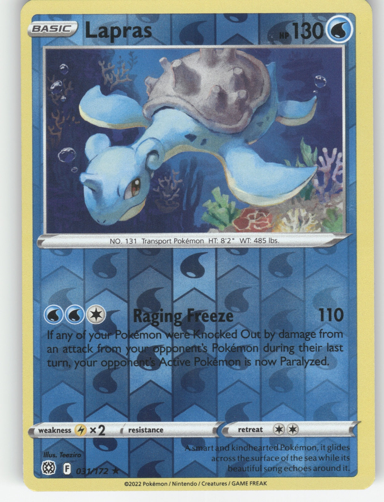 Lapras Reverse Holo Rare SWSH09: Brilliant Stars 031/172 NM