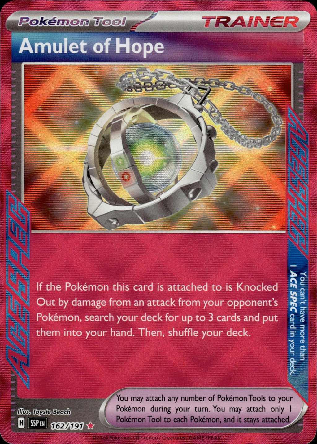 Amulet of Hope Holo ACE SPEC Rare SV08: Surging Sparks 162/191 NM
