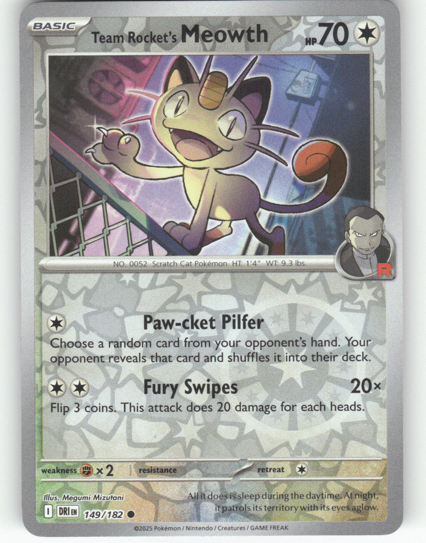 Team Rocket's Meowth Reverse Holo Common SV10: Destined Rivals 149/182 NM