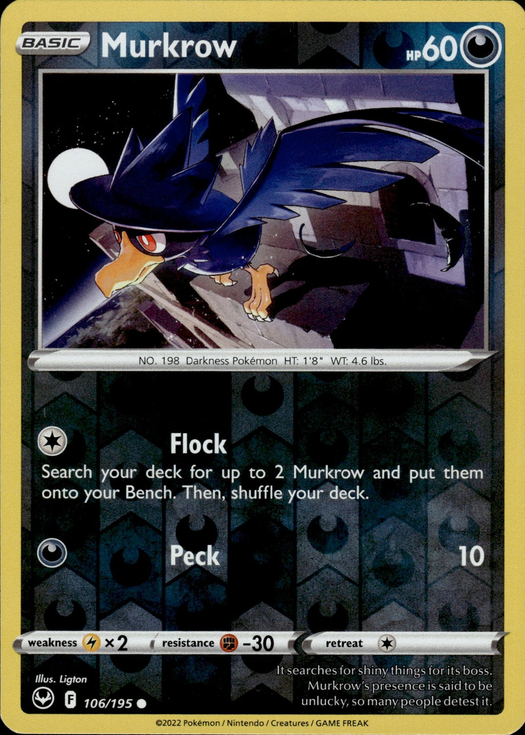 Murkrow Reverse Holo Common SWSH12: Silver Tempest 106/195 NM