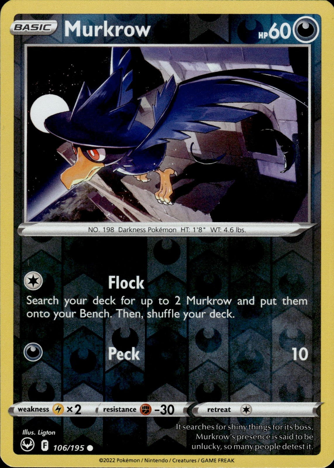 Murkrow Reverse Holo Common SWSH12: Silver Tempest 106/195 NM