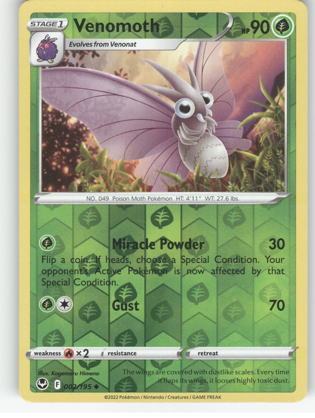 Venomoth Reverse Holo Uncommon SWSH12: Silver Tempest 002/195 NM