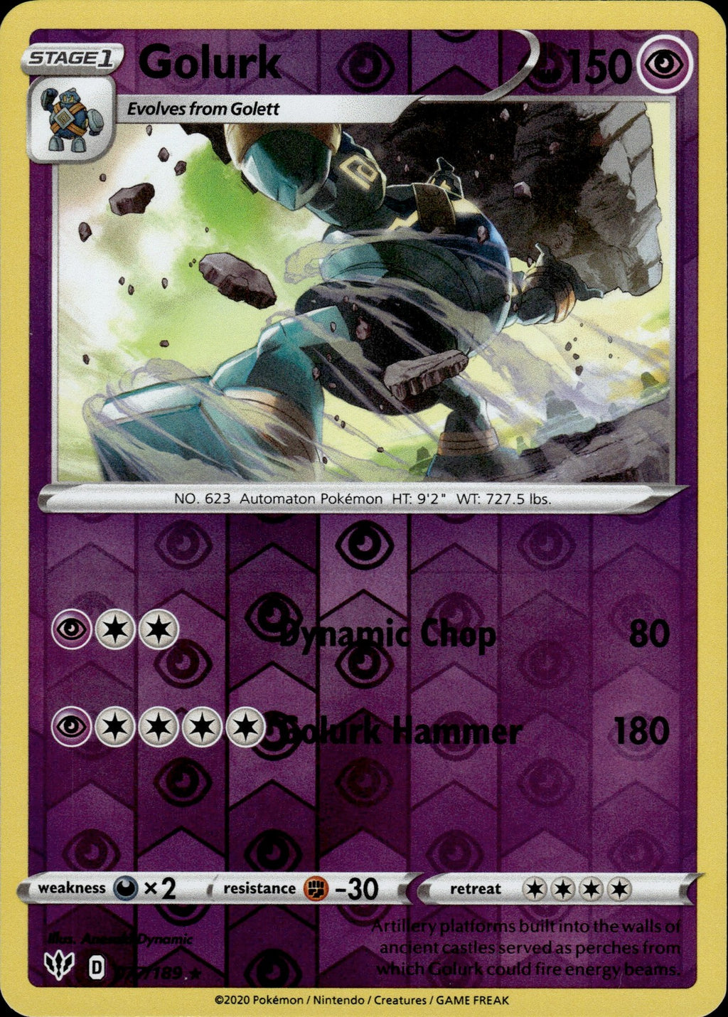 Golurk Reverse Holo Rare SWSH03: Darkness Ablaze 077/189 NM