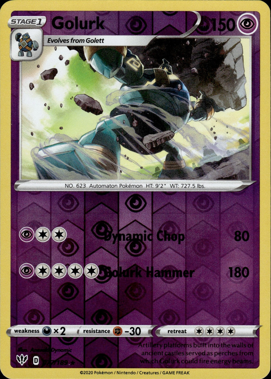 Golurk Reverse Holo Rare SWSH03: Darkness Ablaze 077/189 NM