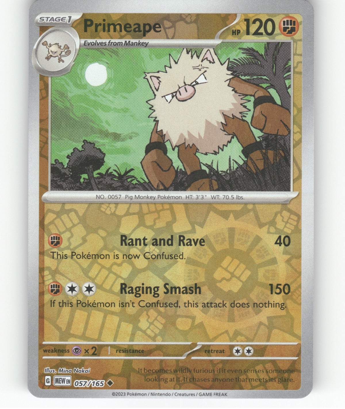 Primeape Reverse Holo Uncommon SV: Scarlet & Violet 151 057/165 NM