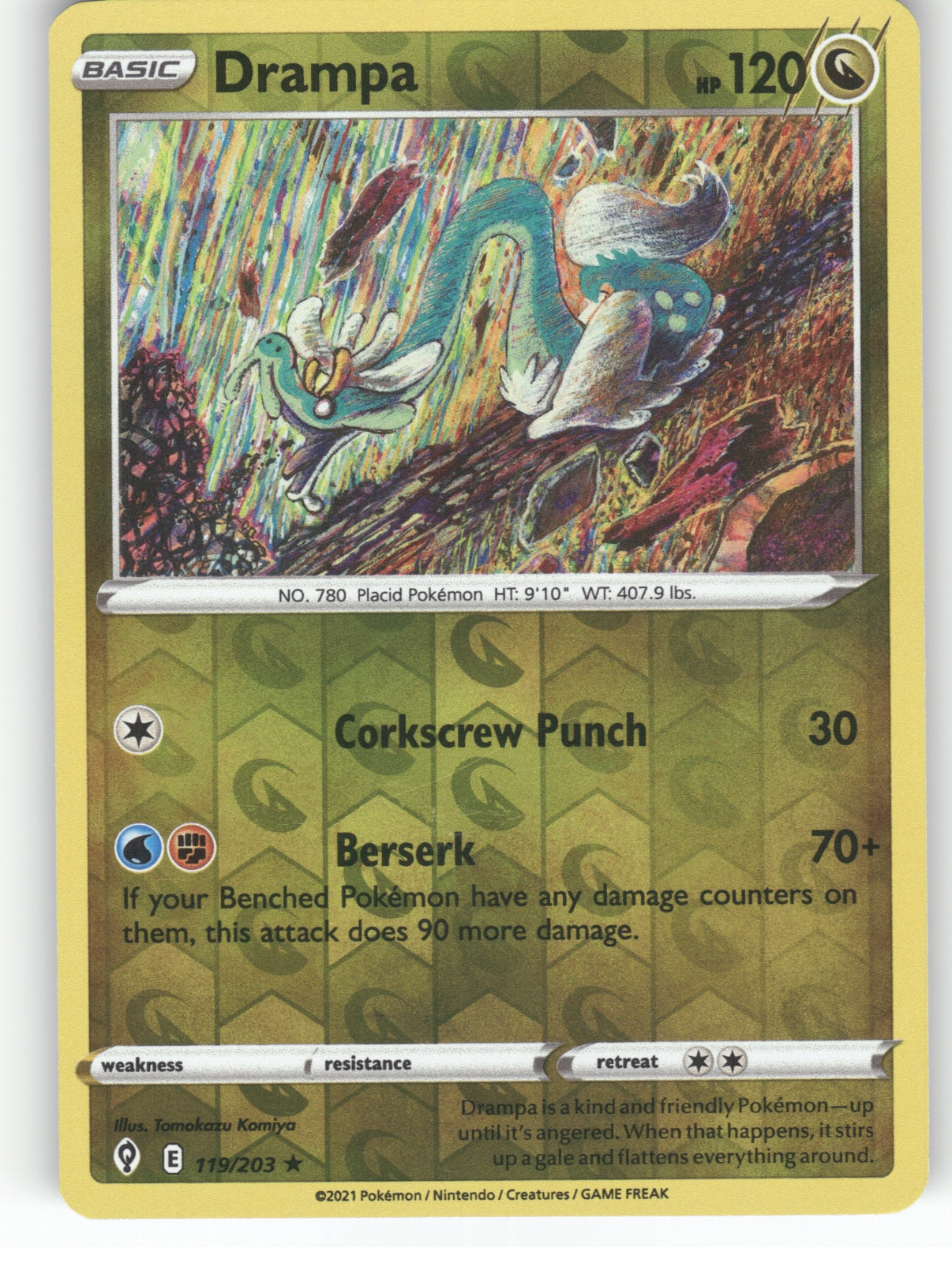 Drampa Reverse Holo Rare SWSH07: Evolving Skies 119/203 NM