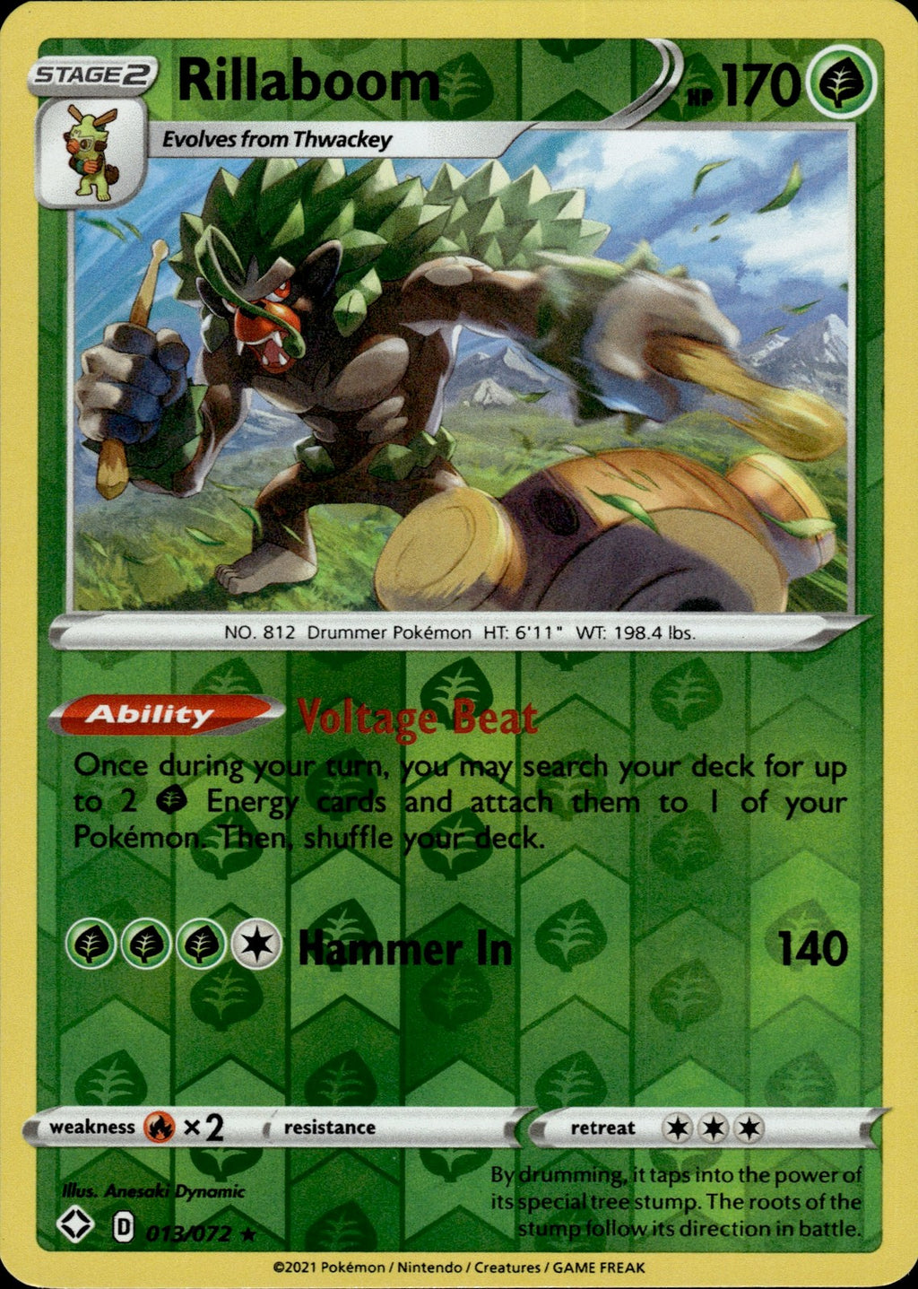Rillaboom Reverse Holo Holo Rare Shining Fates 013/072 NM