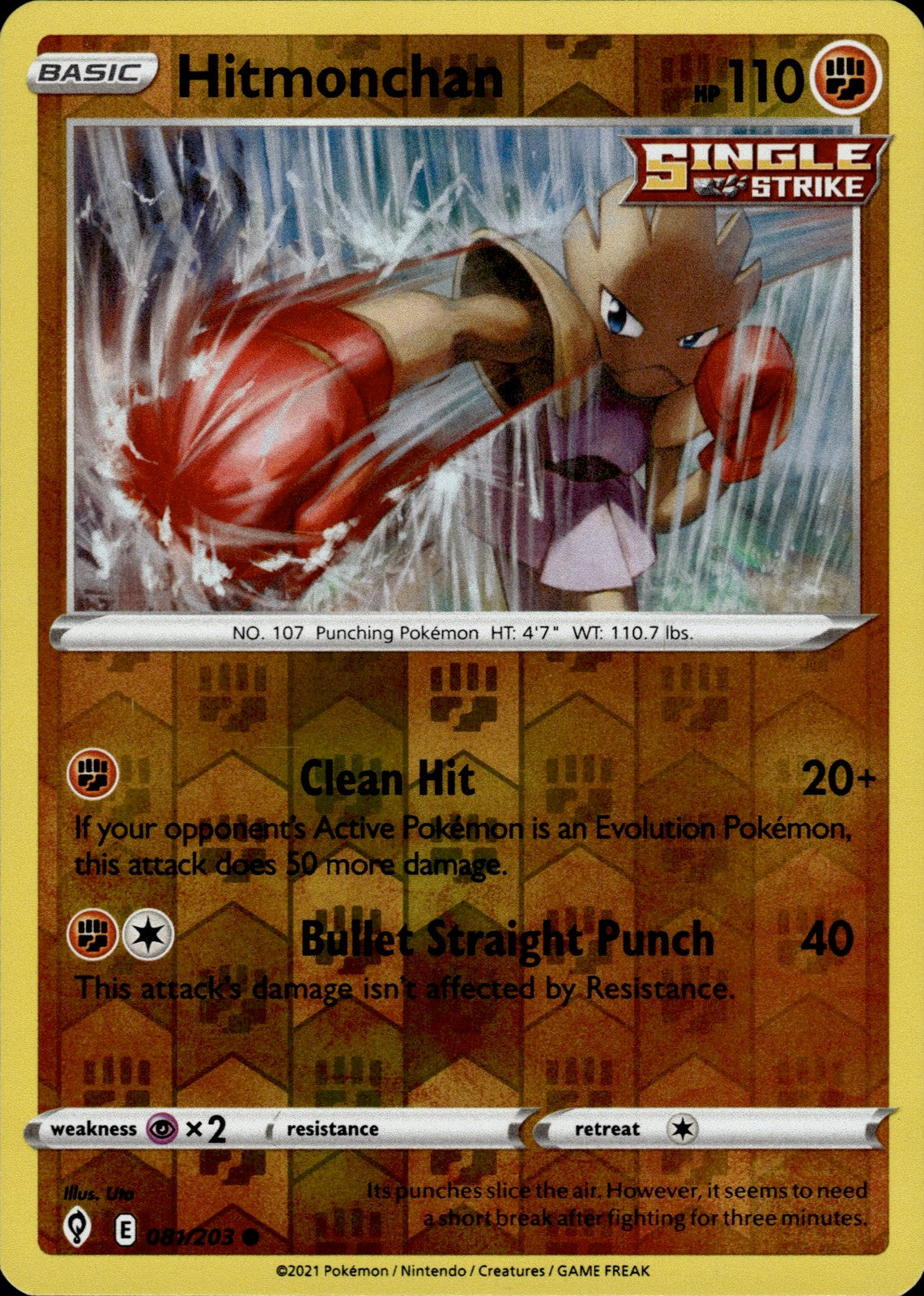 Hitmonchan Reverse Holo Common SWSH07: Evolving Skies 081/203 NM