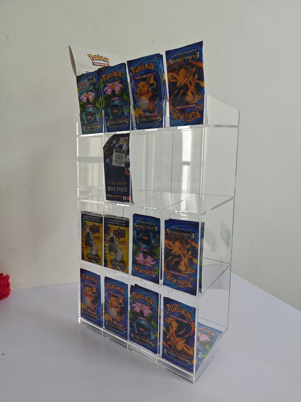 EVORETRO Acrylic Display Stand for Booster  DispenserPacks – Retail Counter Unit with Top Shelf