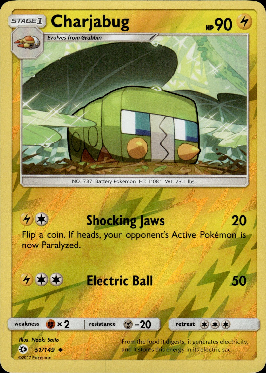 Charjabug Reverse Holo Uncommon SM Base Set 51/149 NM