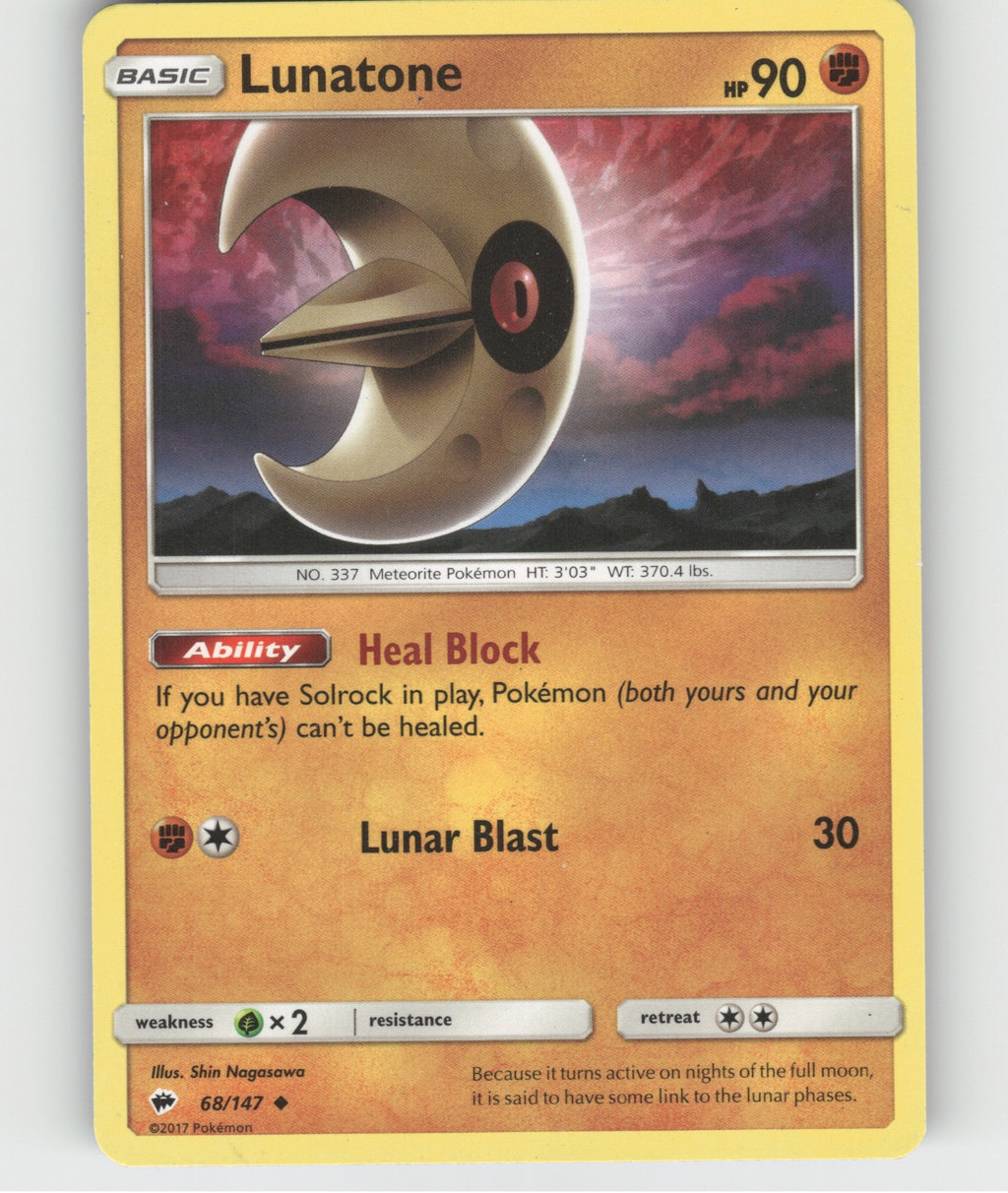 Lunatone Uncommon SM - Burning Shadows 68/147 NM