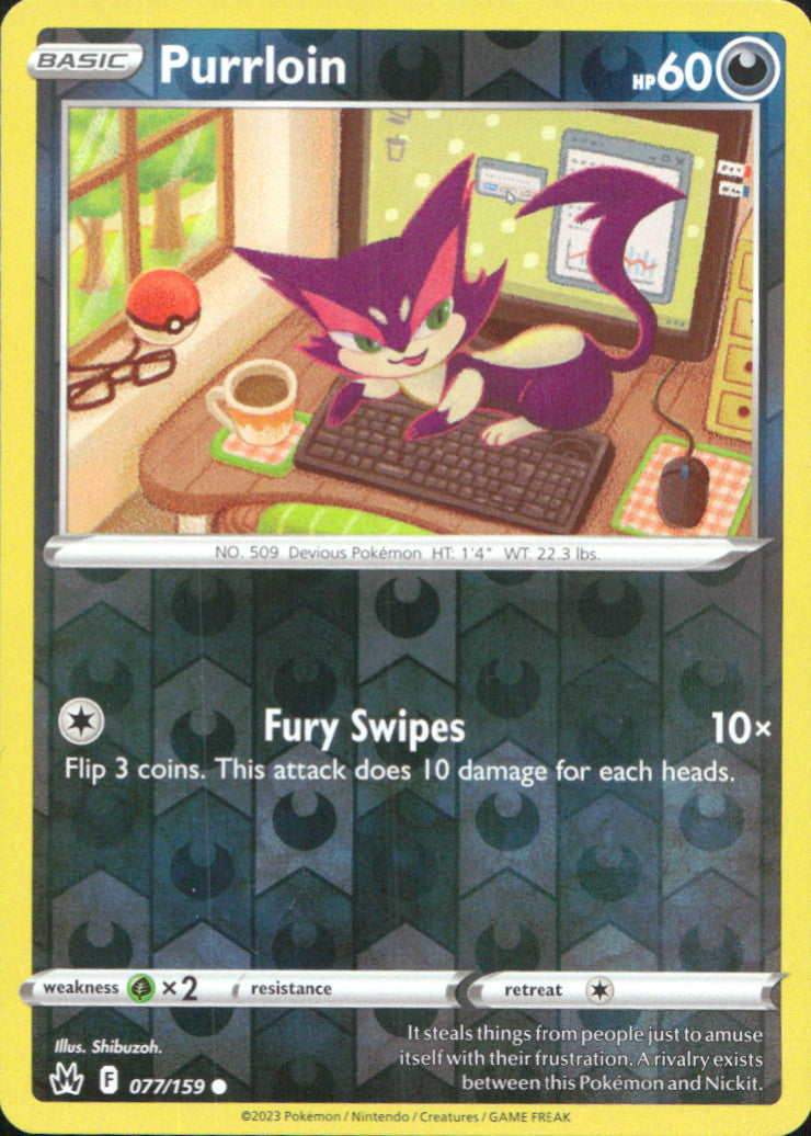 Purrloin Reverse Holo Common SWSH: Crown Zenith 077/159 NM