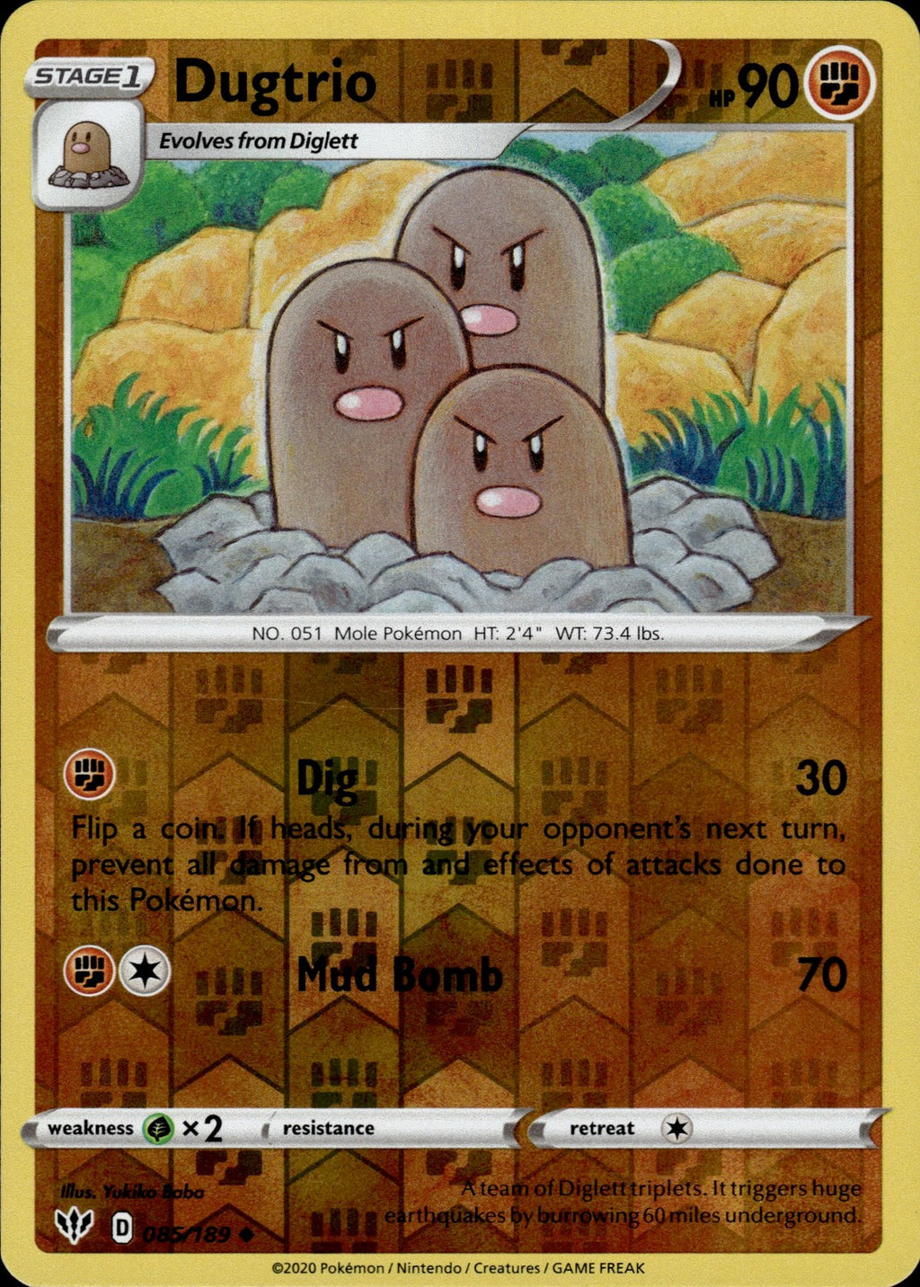 Dugtrio Reverse Holo Uncommon SWSH03: Darkness Ablaze 085/189 NM