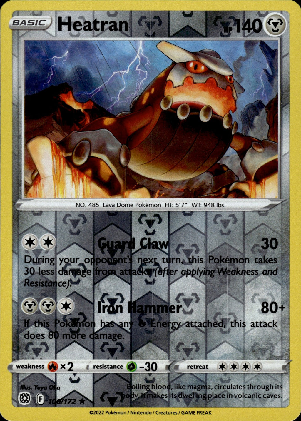 Heatran Reverse Holo Rare SWSH09: Brilliant Stars 100/172 NM