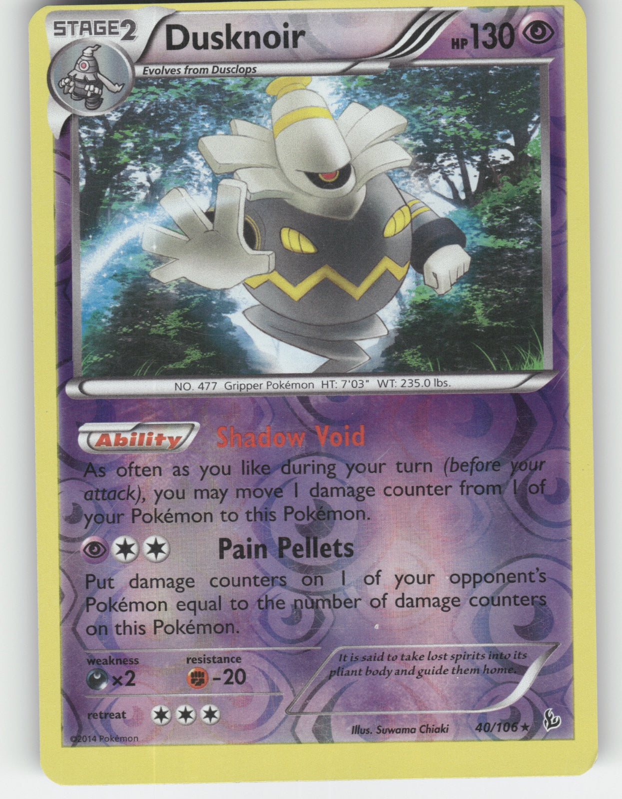 Dusknoir Reverse Holo Holo Rare XY - Flashfire 40/106 NM