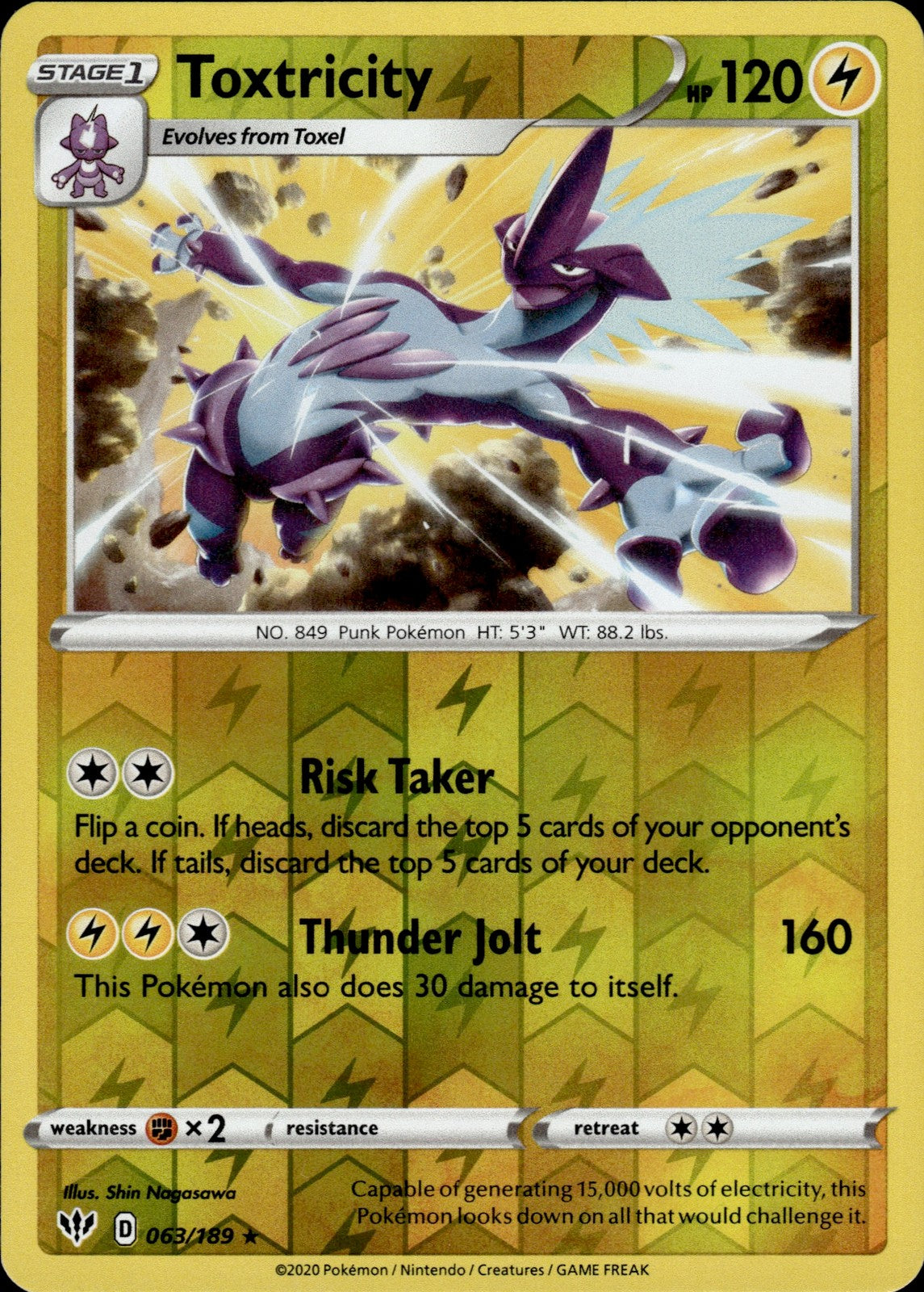 Toxtricity Reverse Holo Holo Rare SWSH03: Darkness Ablaze 063/189 NM