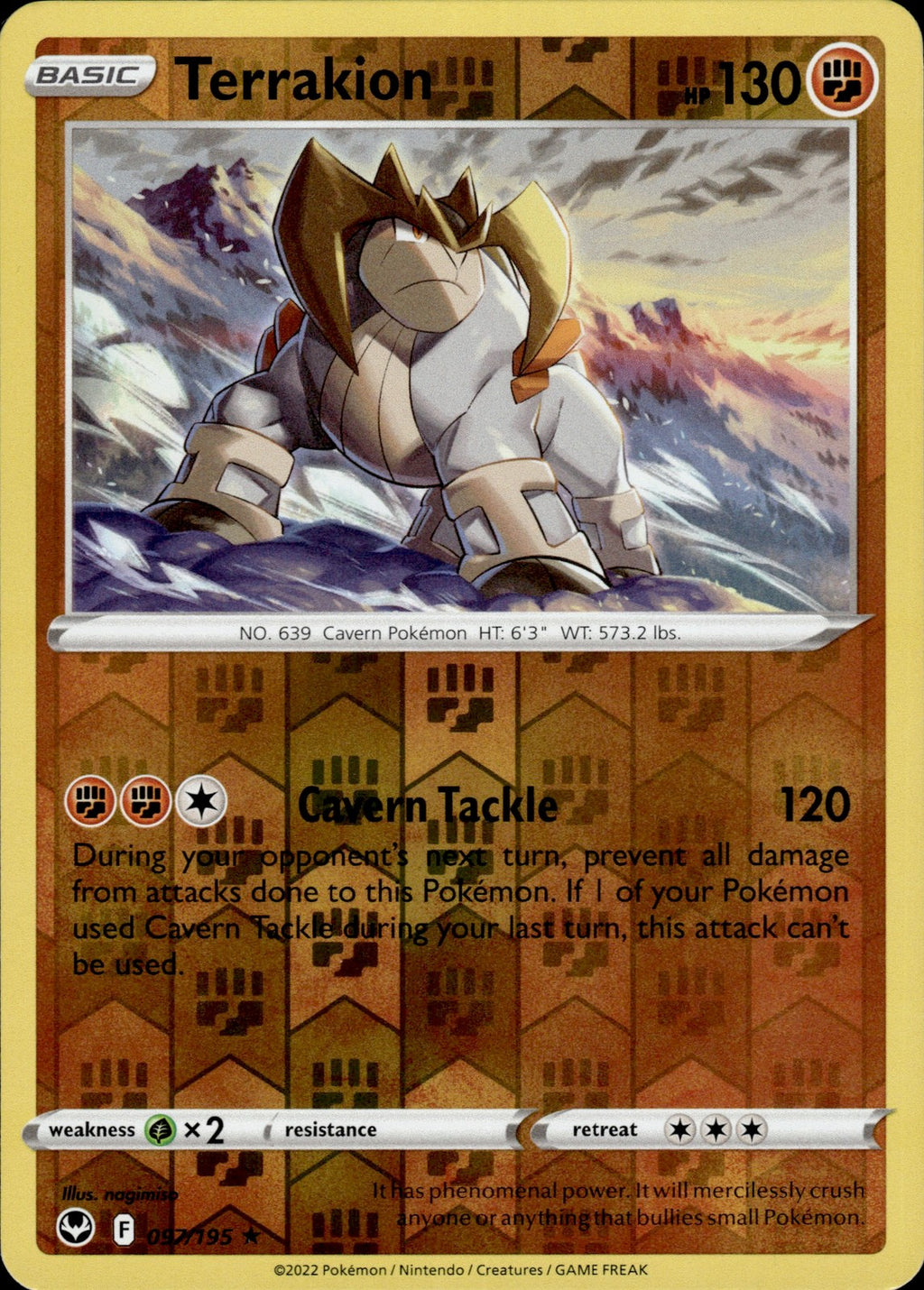 Terrakion Reverse Holo Holo Rare SWSH12: Silver Tempest 097/195 NM
