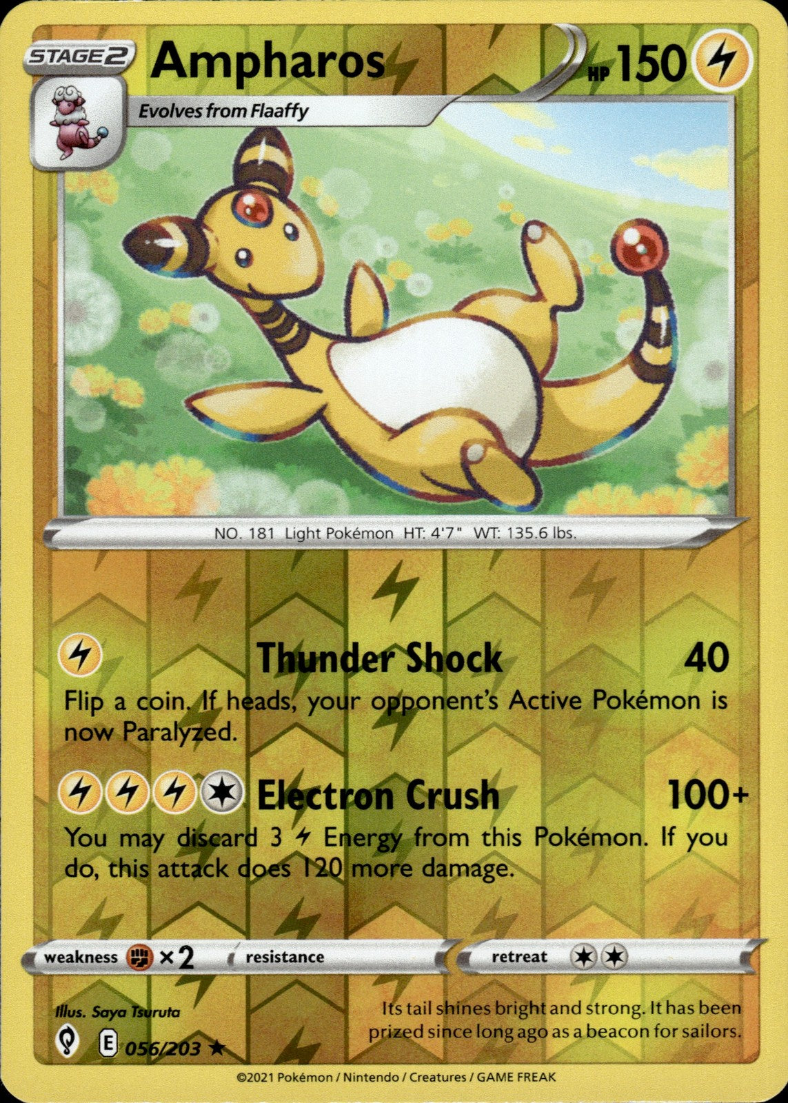 Ampharos Reverse Holo Rare SWSH07: Evolving Skies 056/203 NM