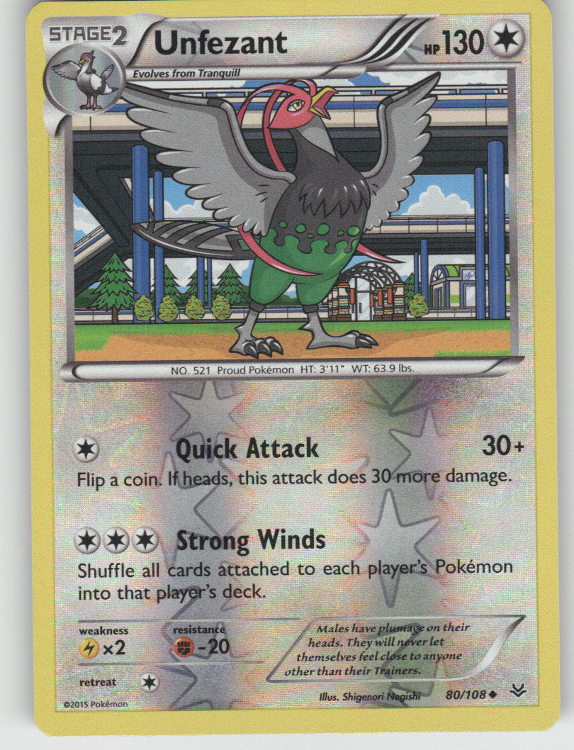 Unfezant (80) Reverse Holo Uncommon XY - Roaring Skies 80/108 NM