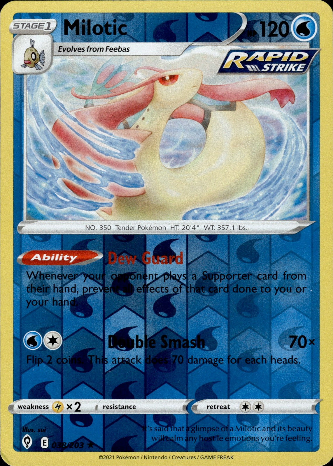 Milotic Reverse Holo Rare SWSH07: Evolving Skies 038/203 NM