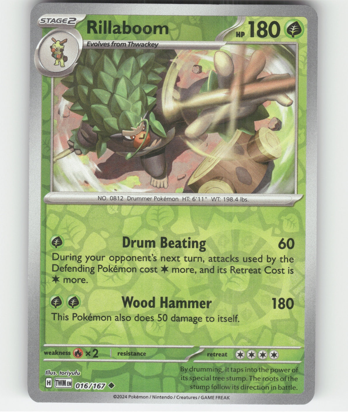 Rillaboom Uncommon SV06: Twilight Masquerade 016/167 NM
