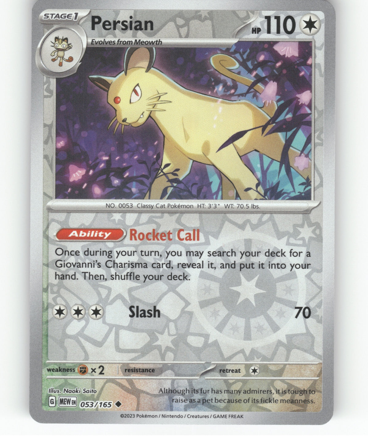 Persian Reverse Holo Uncommon SV: Scarlet & Violet 151 053/165 NM