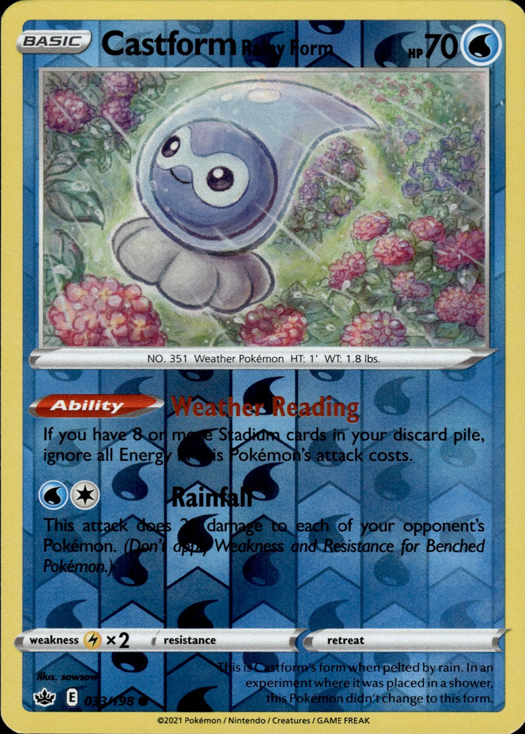 Castform Rainy Form Reverse Holo Common SWSH06: Chilling Reign 033/198 NM