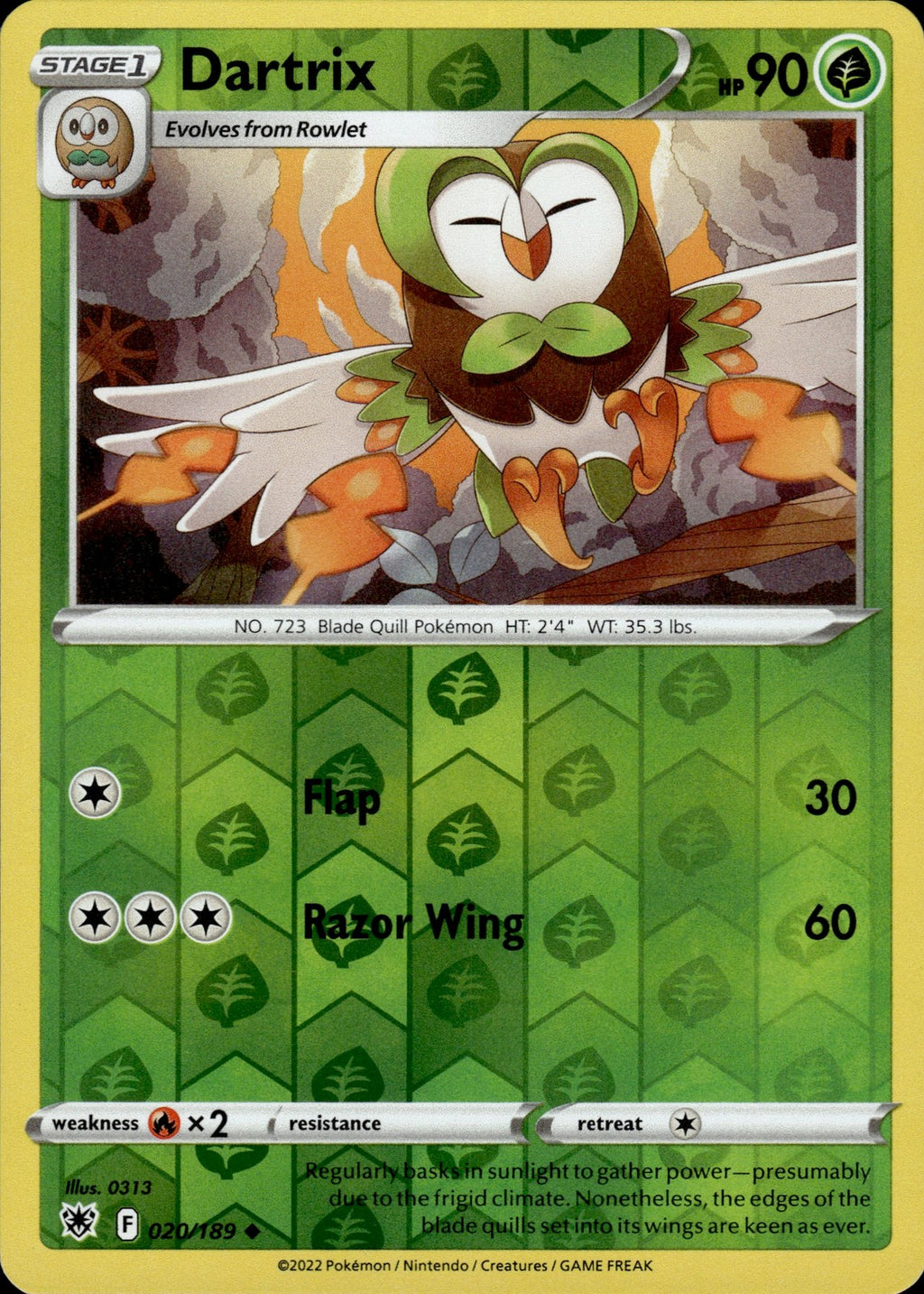 Dartrix Reverse Holo Uncommon SWSH10: Astral Radiance 020/189 NM