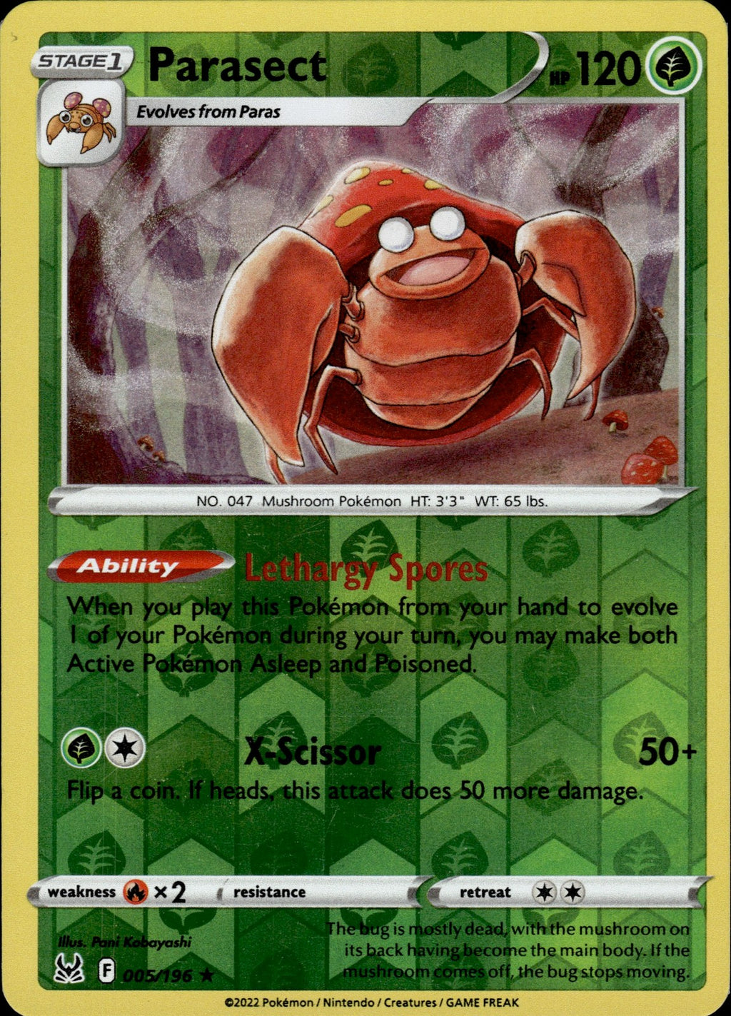 Parasect Reverse Holo Rare SWSH11: Lost Origin 005/196 NM